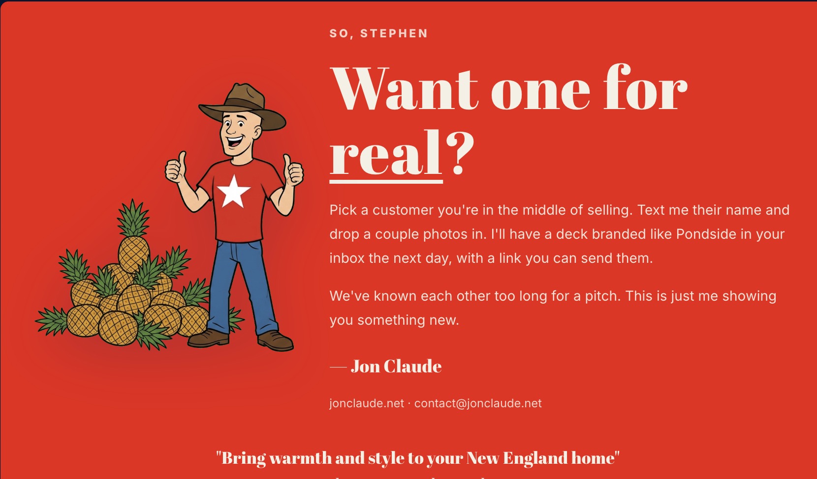 The actual pitch deck closing page — Want one for real?