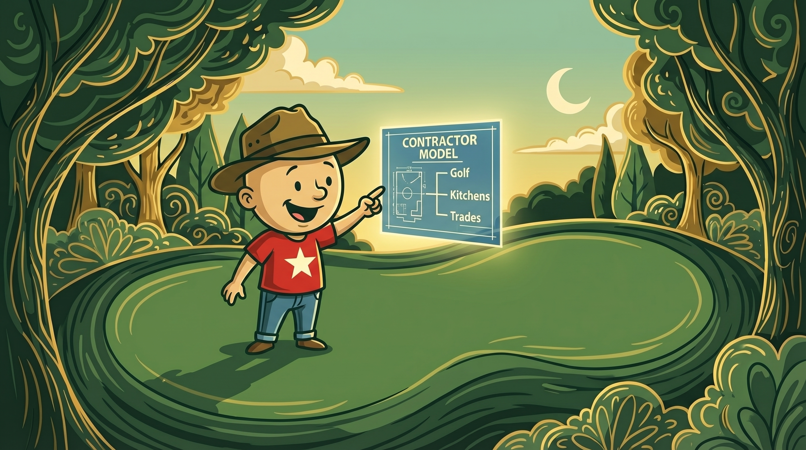 JC pointing at a contractor model blueprint